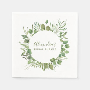 Botanical Greenery Watercolor Bridal Shower Napkins