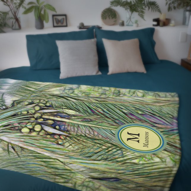 Botanical Greenery Watercolor Coconuts Monogram Duvet Cover (Creator Uploaded)