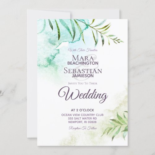   Botanical Greenery  Watercolor Elegant Wedding Invitation