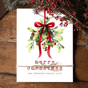 Botanical Greenery Watercolor Merry Christmas Holiday Postcard