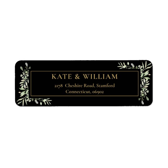 Botanical Greenery Watercolour Leaves Address Label (Front)