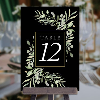 Botanical Greenery Wedding Black Table Numbers by thisisnotmedesigns at Zazzle