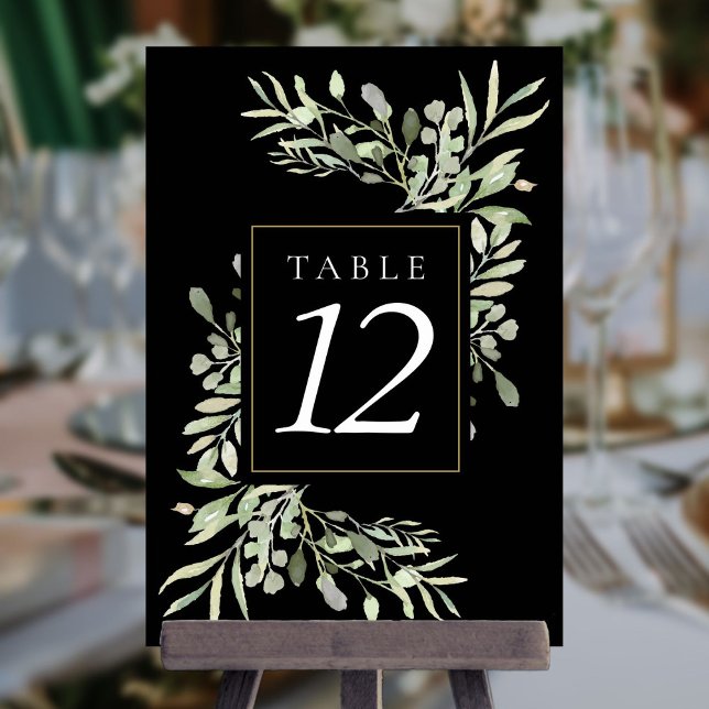 Botanical Greenery Wedding Black Table Numbers (Creator Uploaded)