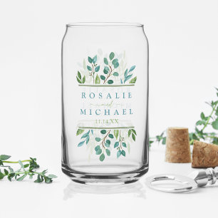 Botanical Greenery Wedding Can Glass