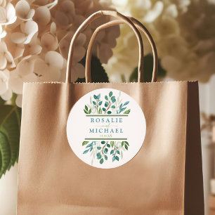 Botanical Greenery Wedding Classic Round Sticker