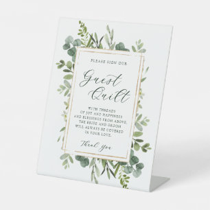 Botanical Greenery Wedding Guest Quilt Pedestal Sign