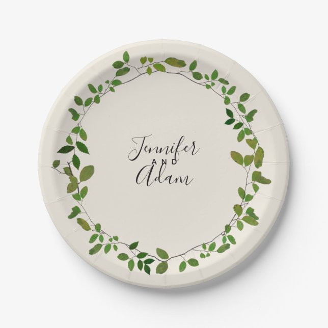 Botanical Greenery Wedding Paper Plates (Front)