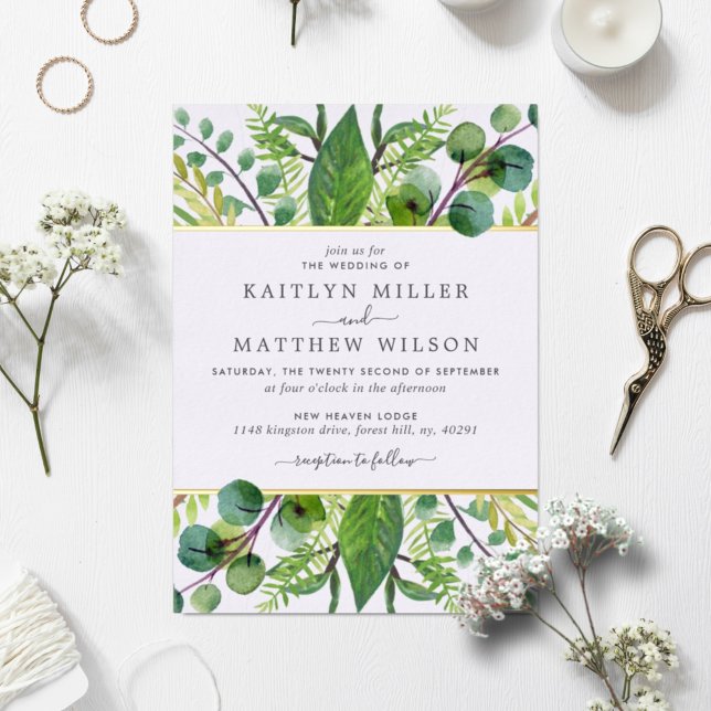 Botanical Greenery Wedding Real Foil Invitation (Creator Uploaded)