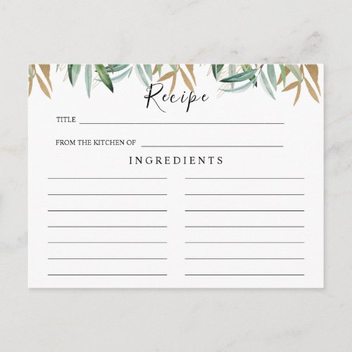 Botanical Greenery Wedding Recipe Card