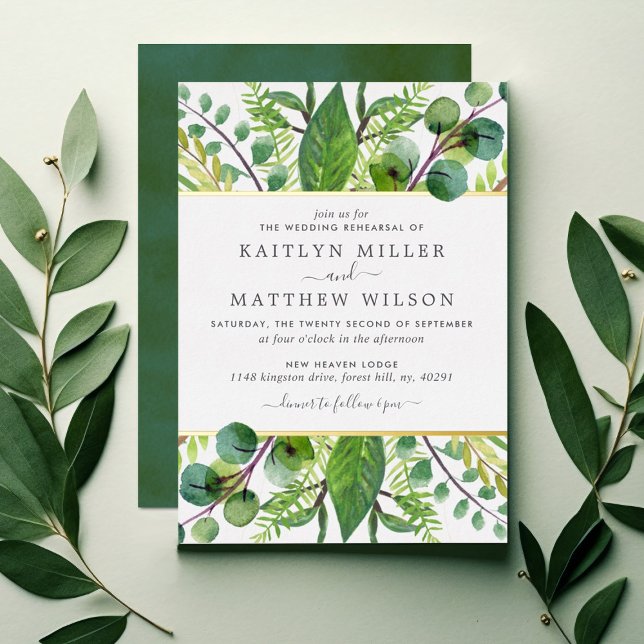 Botanical Greenery Wedding Rehearsal Dinner Foil Invitation (Creator Uploaded)