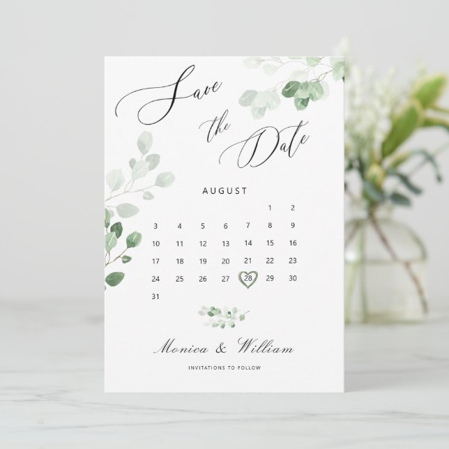 Botanical Greenery Wedding Save The Date Card (Standing Front)