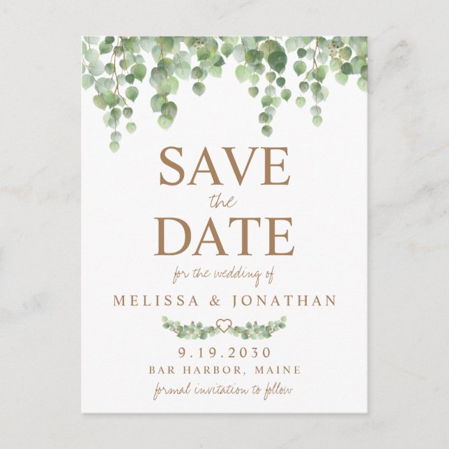 Botanical Greenery Wedding Save The Date Postcard (Front)
