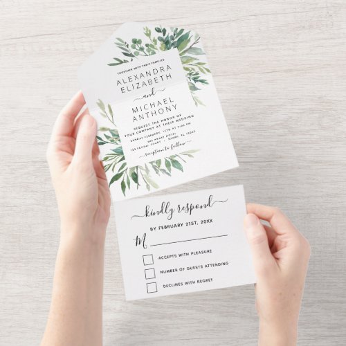 Botanical Greenery Wedding Spring Summer All In One Invitation