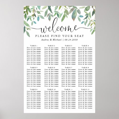 Botanical Greenery Welcome Wedding Seating Chart