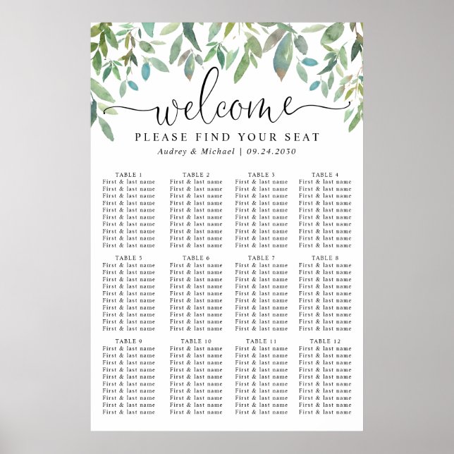 Botanical Greenery Welcome Wedding Seating Chart (Front)