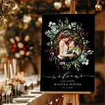 Botanical Greenery Winter Wedding Welcome Photo Foam Board<br><div class="desc">This wedding welcome sign features painted watercolor eucalyptus greenery,  green leaves,  red berries,  pine branches with elegant calligraphy on a black background. For more advanced customization of this design,  please click the "customize further" link.  Matching items are also available.</div>