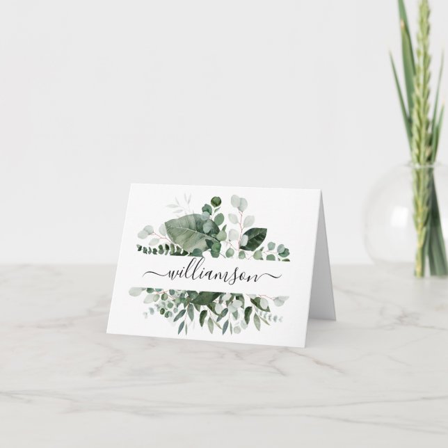 Botanical Greenery with Last Name Holiday Card (Front)