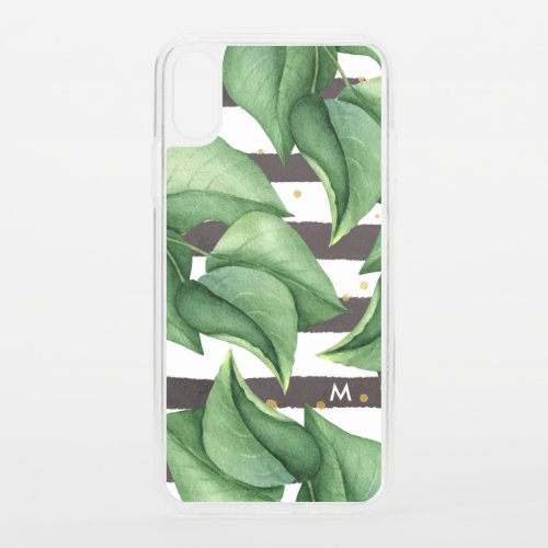 Botanical Greenery with Stripes and Dots Monogram iPhone XS Case