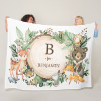 Botanical Greenery Woodland Animals Baby Nursery Fleece Blanket