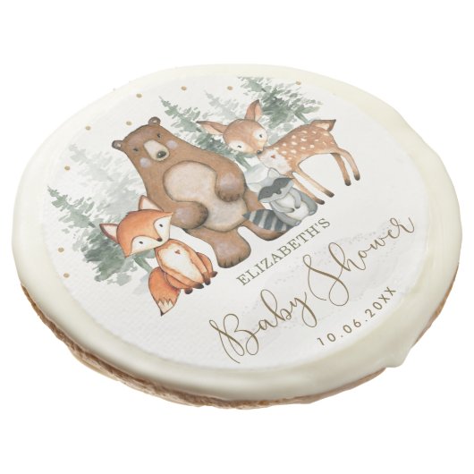 Botanical Greenery Woodland Animals Baby Shower Sugar Cookie (Angled)