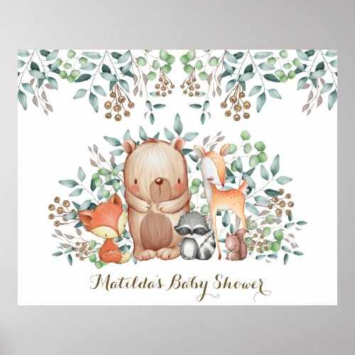 Botanical Greenery Woodland Animals Welcome Baby Poster