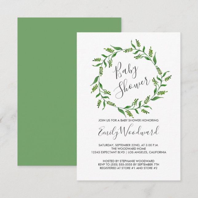 Botanical Greenery Wreath Baby Shower Invitation (Front/Back)