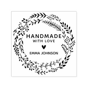 Botanical Greenery Wreath Handmade With Love Self-inking Stamp