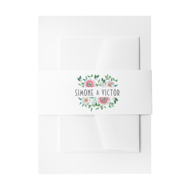 Botanical grey green floral wedding invitation belly band (Front Example)