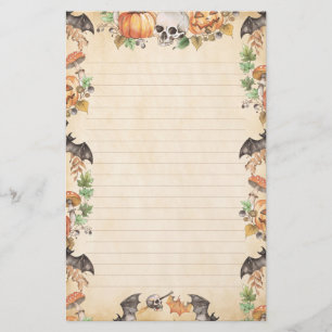 Botanical Halloween with Bats and Pumpkins Lined Stationery