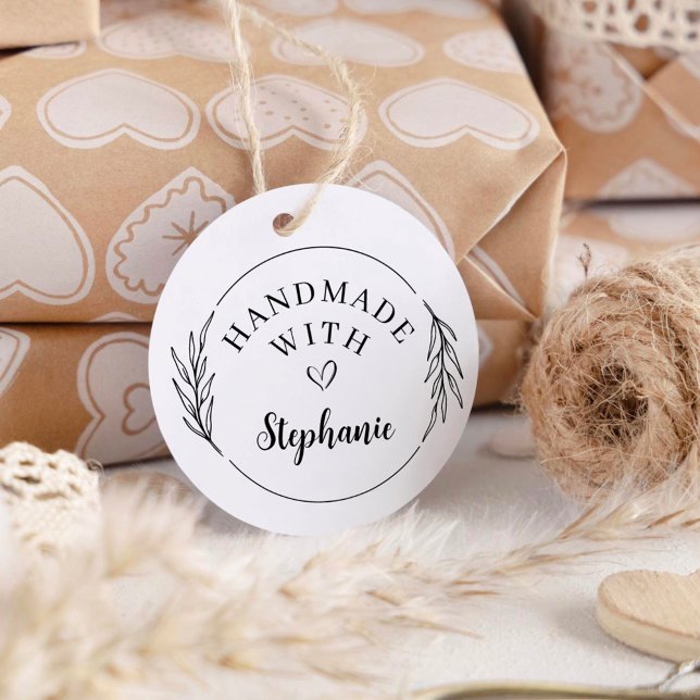 Botanical Hand-drawn Handmade with Love Round Self-inking Stamp (Creator Uploaded)