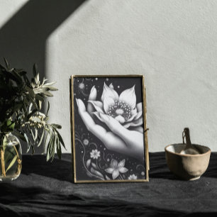 Botanical Hand Etching with Falling Petals Canvas