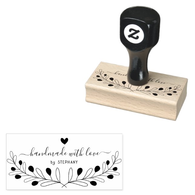 Botanical Hand-Made Wreath Custom Typography Rubber Stamp (Stamped)