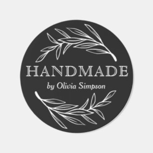 Botanical Handmade Black Small Business Custom Classic Round Sticker