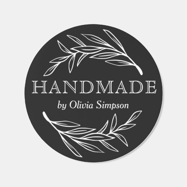 Botanical Handmade Black Small Business Custom Classic Round Sticker (Single)