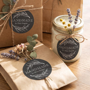 Botanical Handmade Black Small Business Custom Classic Round Sticker