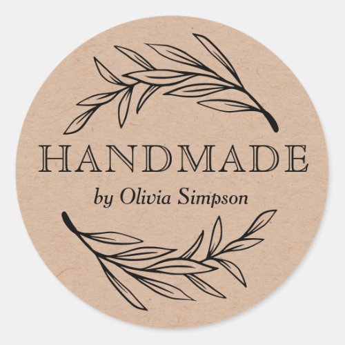 Botanical Handmade Small Business Personalized Classic Round Sticker