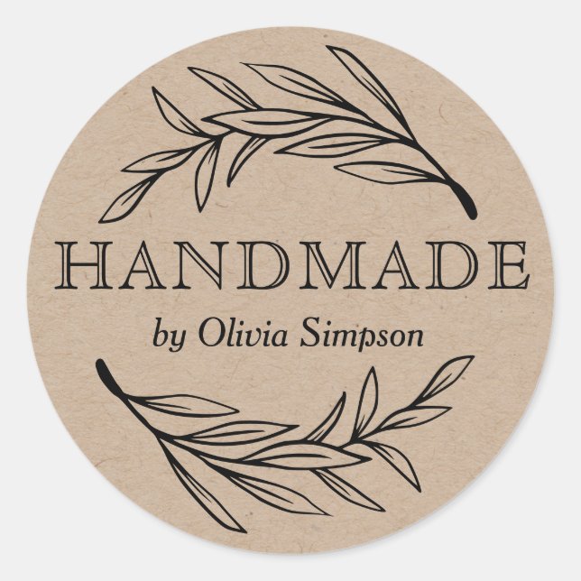 Botanical Handmade Small Business Personalized Classic Round Sticker (Front)