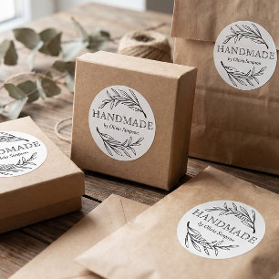 Botanical Handmade White Small Business Custom Classic Round Sticker