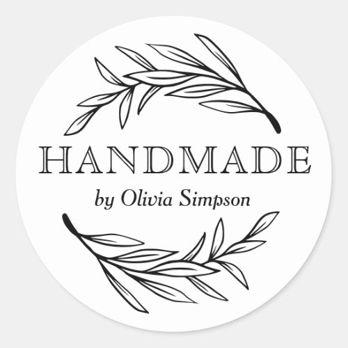 Botanical Handmade White Small Business Custom Classic Round Sticker