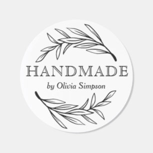 Botanical Handmade White Small Business Custom Classic Round Sticker