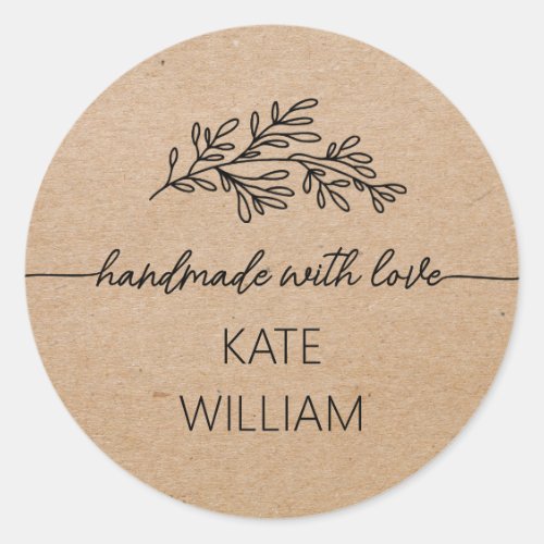 Botanical Handmade with love by kraft Classic Round Sticker