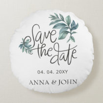 Botanical Handwritten Save The Date Photo Round Pillow