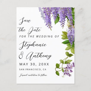 Botanical Hanging Purple Wisteria Wedding Announcement Postcard