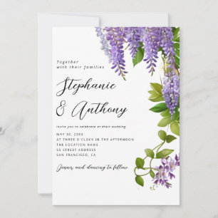 Botanical Hanging Purple Wisteria Wedding Invitation