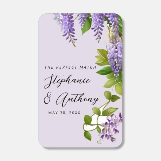 Botanical Hanging Purple Wisteria Wedding  Matchboxes (Front)