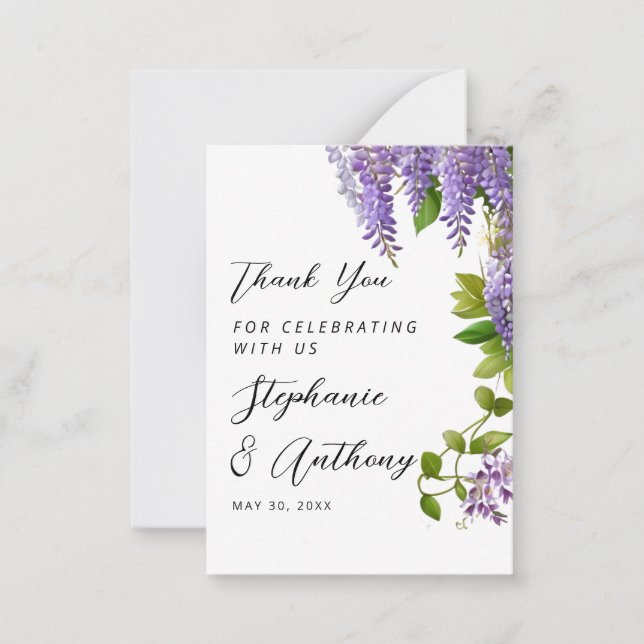 Botanical Hanging Purple Wisteria Wedding  Note Card (Front)