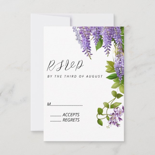 Botanical Hanging Purple Wisteria Wedding  RSVP Card (Front)