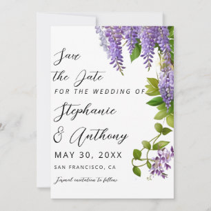 Botanical Hanging Purple Wisteria Wedding Save The Date