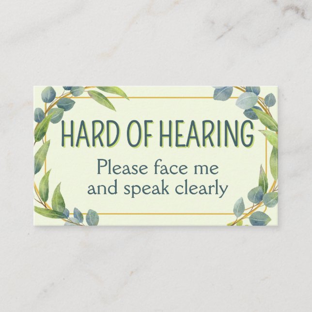 Botanical Hard of Hearing Green Deafness Business Card (Front)