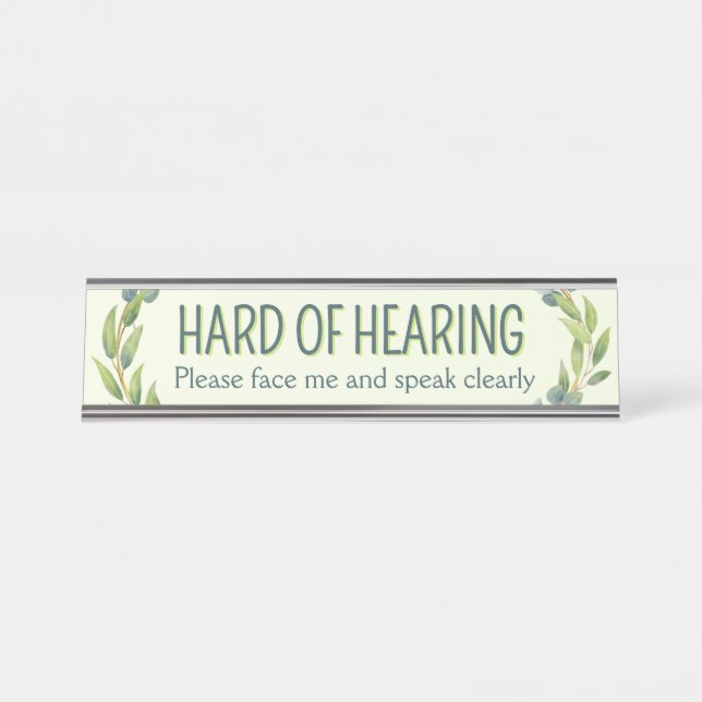 Botanical Hard of Hearing Green Deafness Desk Name Plate (Front)